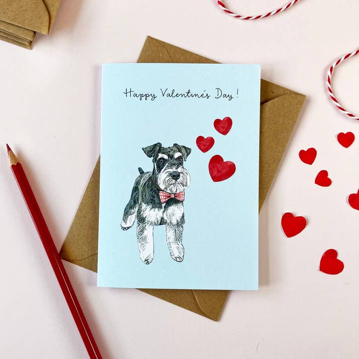 Miniature Schnauzer Valentine's Day Card for wholesale by Amelia Illustration