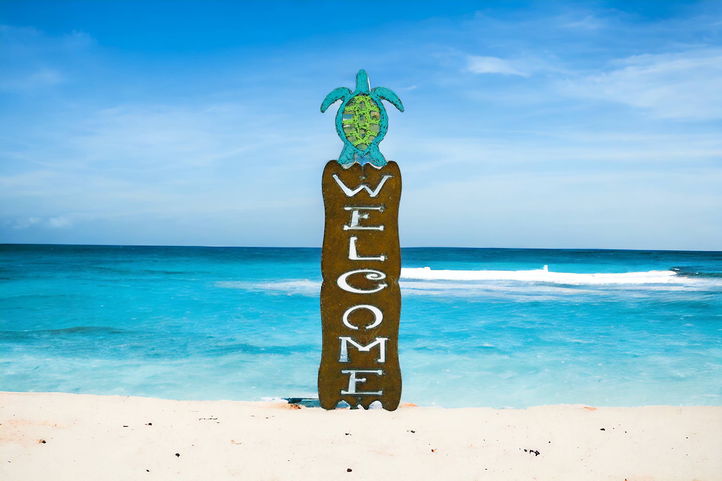 Whimsies – wholesale Utomhusskylt – Seaturtle Välkommen Sign nautiska utomhus strand trädgård våren