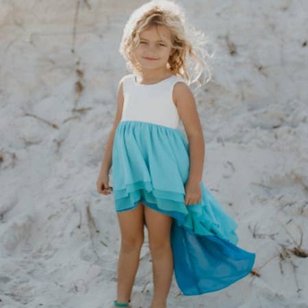 Oopsie Daisy - Wholesale Dress - Kids - Kids Hi-Lo Frills Blue Ombre Spring Summer Tiered Dress