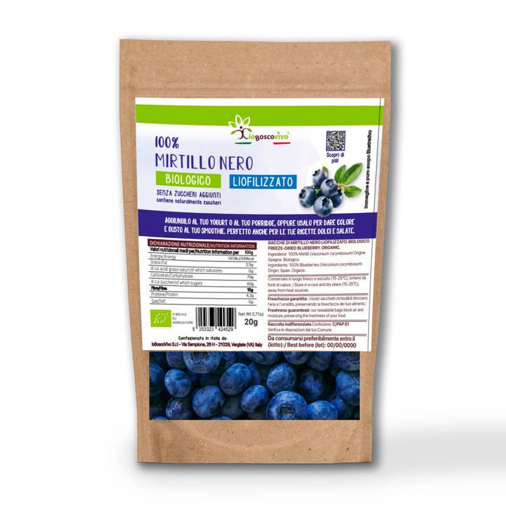 100% Mirtillo Nero intero liofilizzato BIO - 20g per la vendita all'ingrosso da parte di IoBoscoVivo