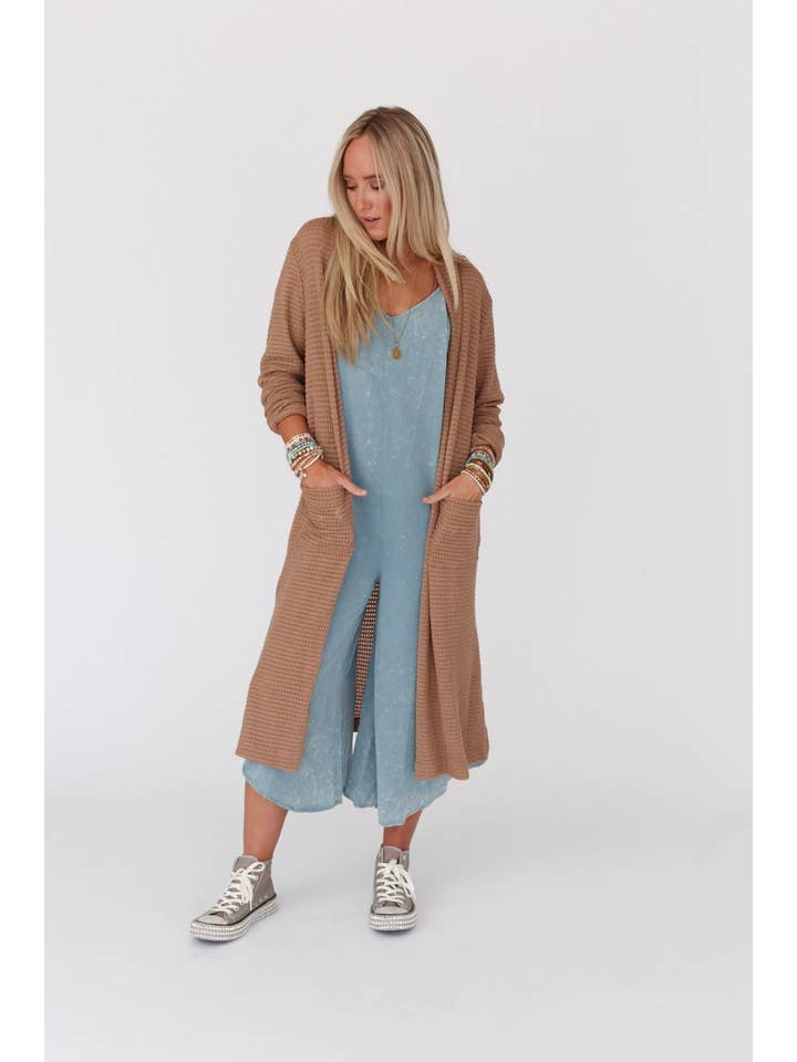 Three Bird Nest - Wholesale Cardigan - Women's - Jayde Waffle Knit Cardigan - Taupe
