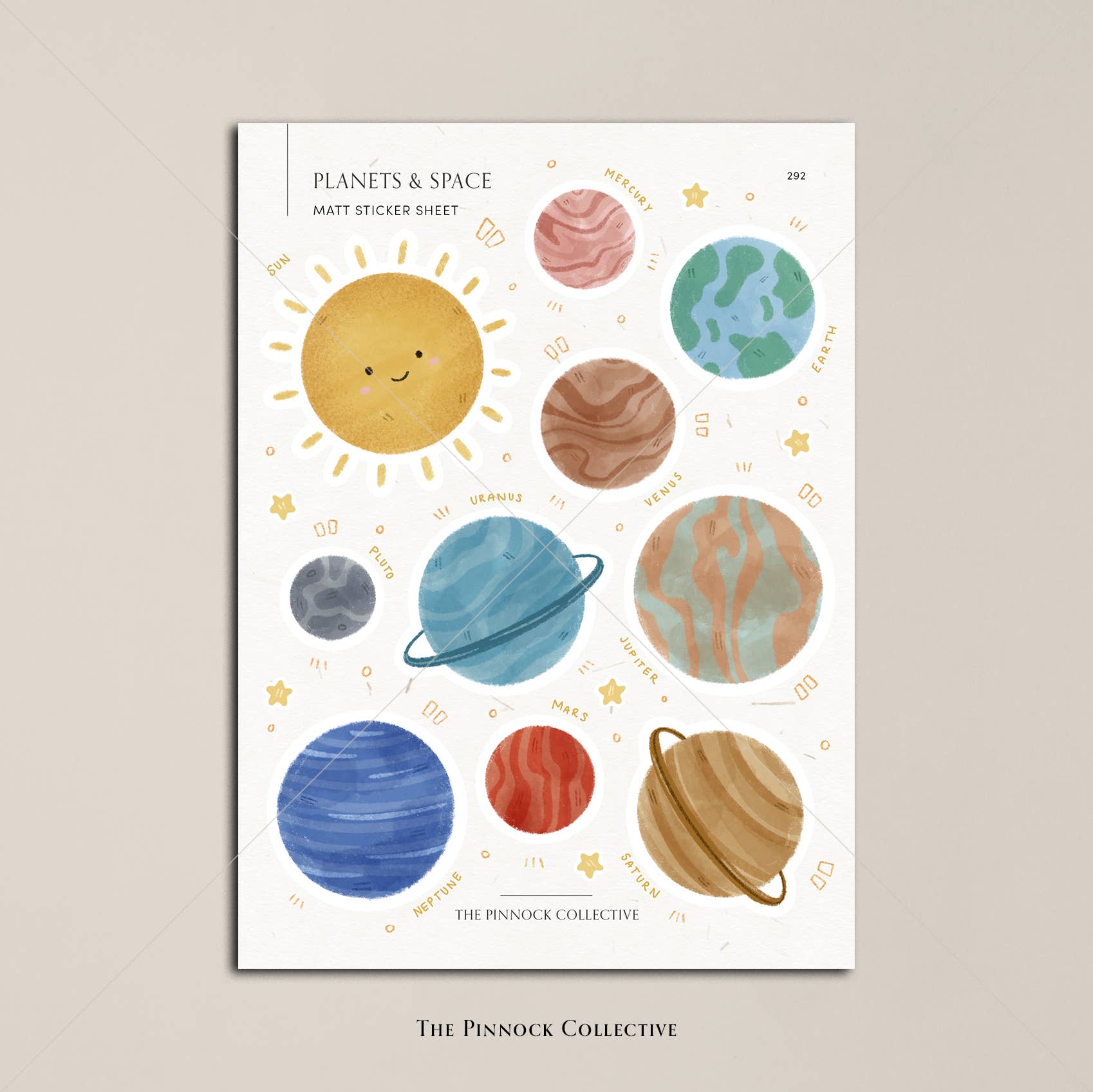 The Pinnock Collective – wholesale Sticker – Planets in Space Sticker Sheet2