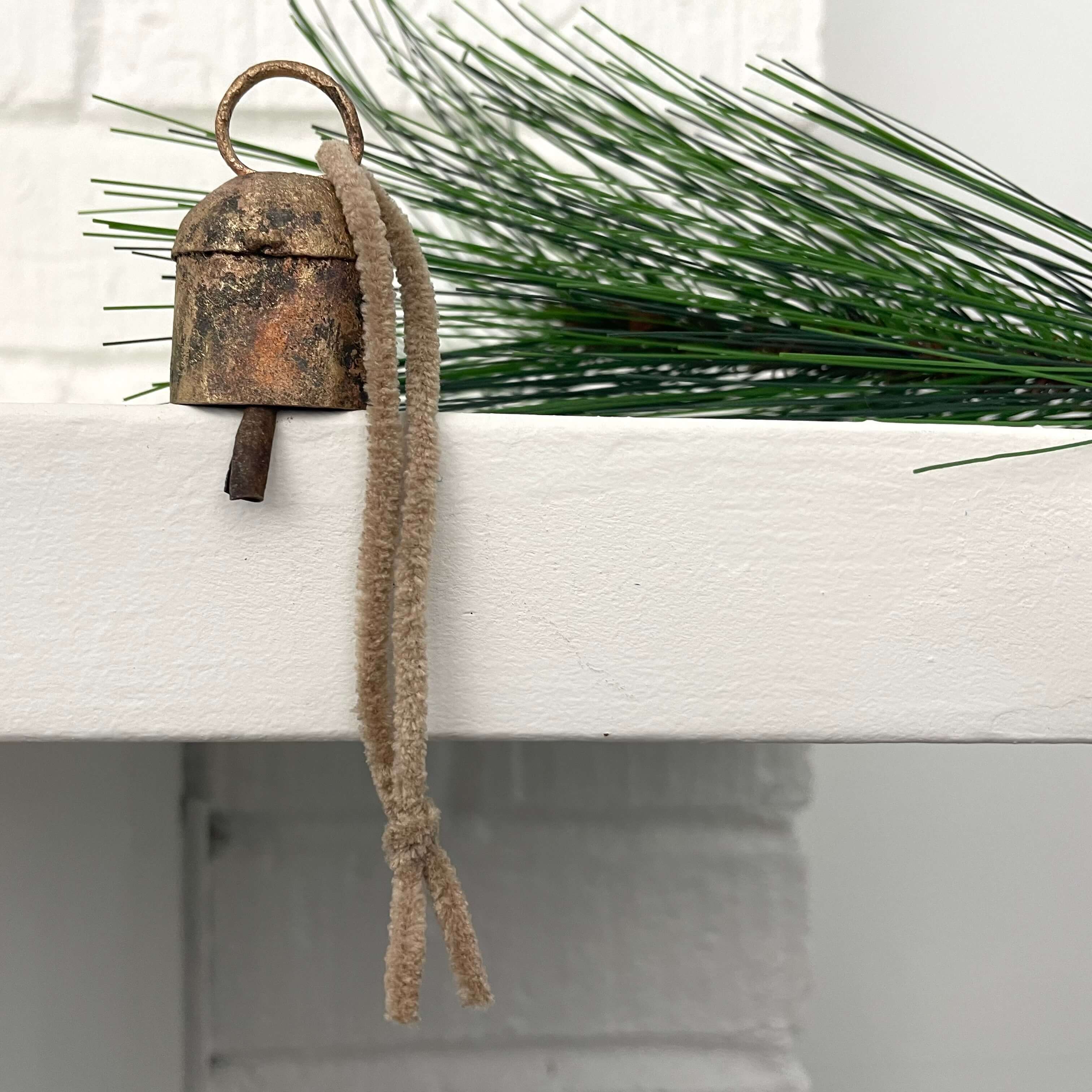 fort & field - Wholesale Ornament - 1 3/4" rounded tin brass bell rustic ornament jute twine8