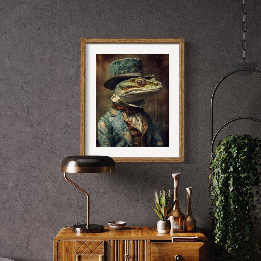 Salty Alyce - Wholesale Art Print - Gothic Victorian Lizard In Top Hat   Wall Art AXS224
