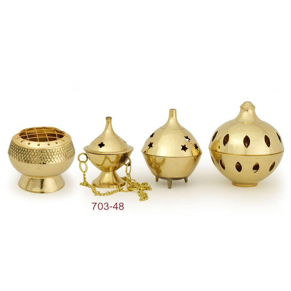Prabhuji's Gifts - Wholesale Incense Holder - Burner - Hanging Brass Burner, Jali 2.5"Hx2"D2