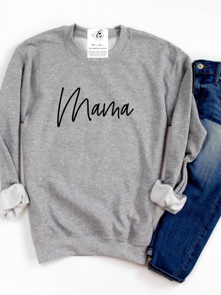 Mama {SCRIPT} Cozy Crew Neck Sweater for wholesale by Blonde Ambition Apparel & Designs