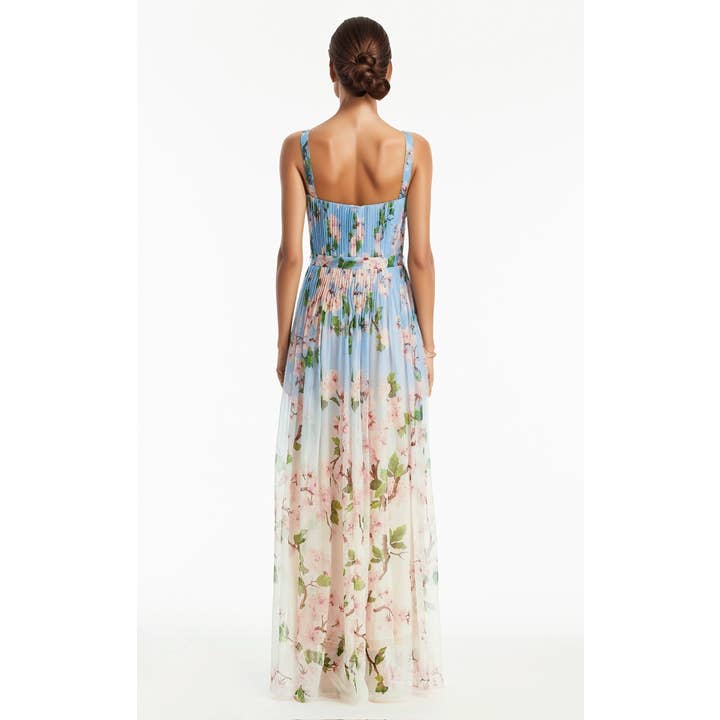 Productseeker - Wholesale Dress – Women's - DR658Y Chiffon Floral Pleated Maxi Dress with Swing Skirt1