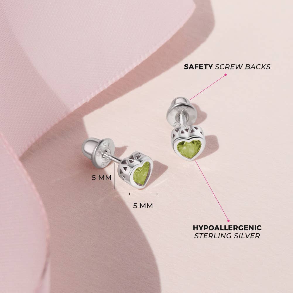 In Season Jewelry - Wholesale Earrings - Kids - CZ Birthstone Heart Toddler Kids Earrings - Sterling Silver32
