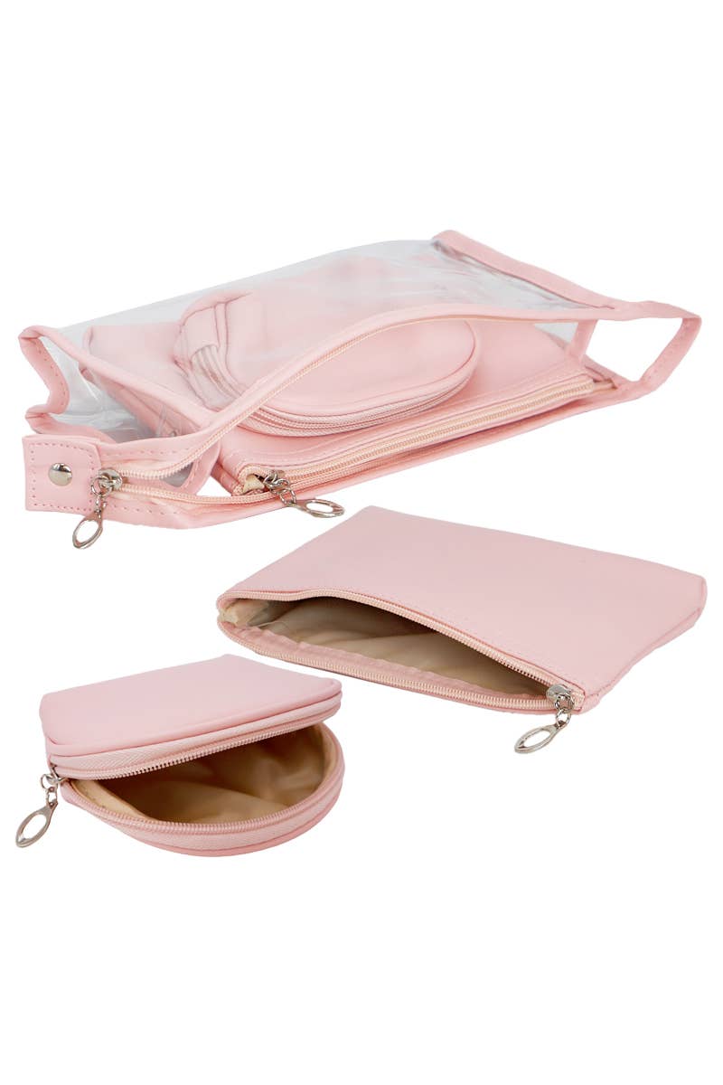 Cap Zone - Wholesale Makeup/Cosmetic Bag - Toiletries Cosmetic Pouch 3-Piece Clear Vegan Leather Set4