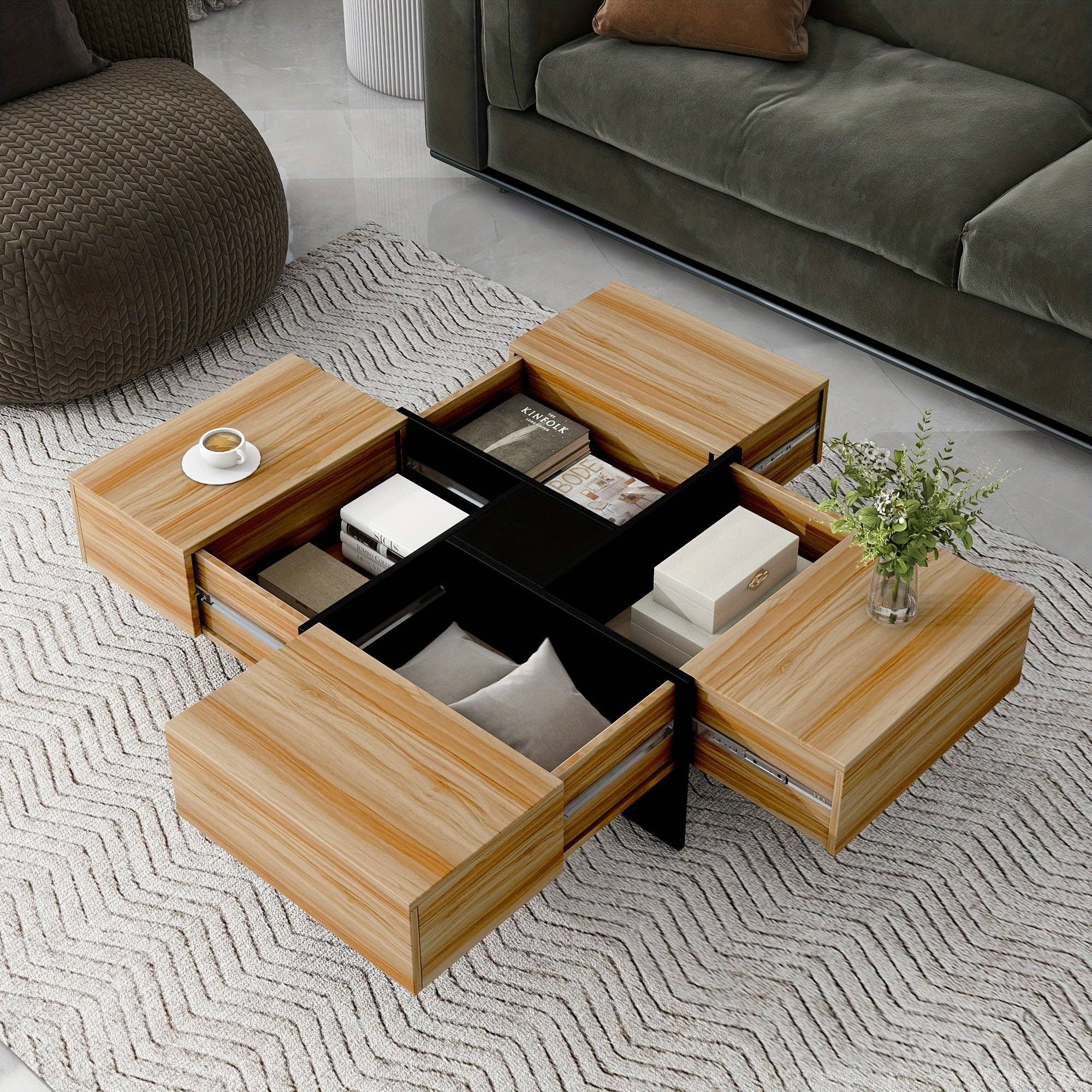 Volcanic Cult - Wholesale Coffee Table - Unique Design Coffee Table with 4 Hidden Storage Compartments, Square Cocktail Table with Extendable Sliding Tabletop, UV High-gloss Design Center Table for Living Room0