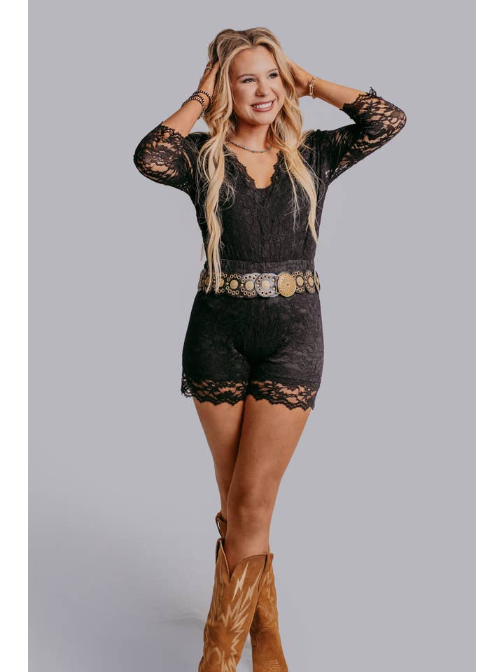 Black MK608 Lace Up Romper for wholesale on Faire