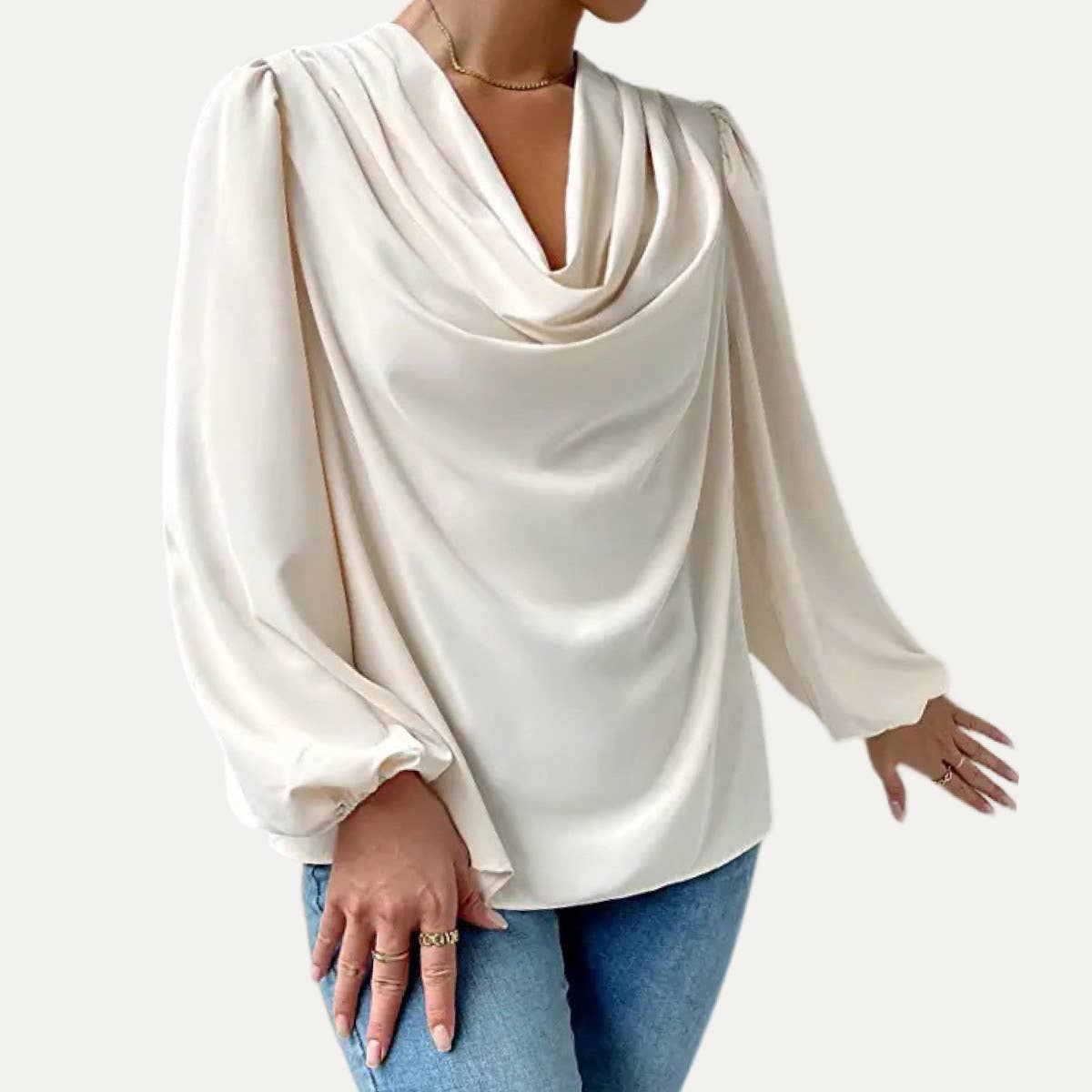 The Moment Collection – Engroshandel Bluse - Dame – Trendy Ensfarvet Cowl Neck Langærmet Top1