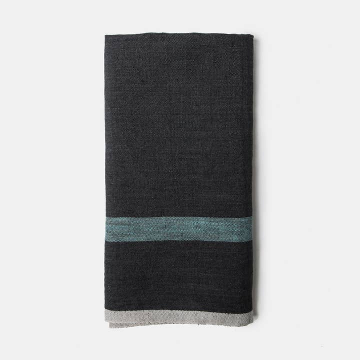 Laundered Linen Charcoal/Aqua Towels 20x30 - Set of 2 for wholesale by Caravan Home