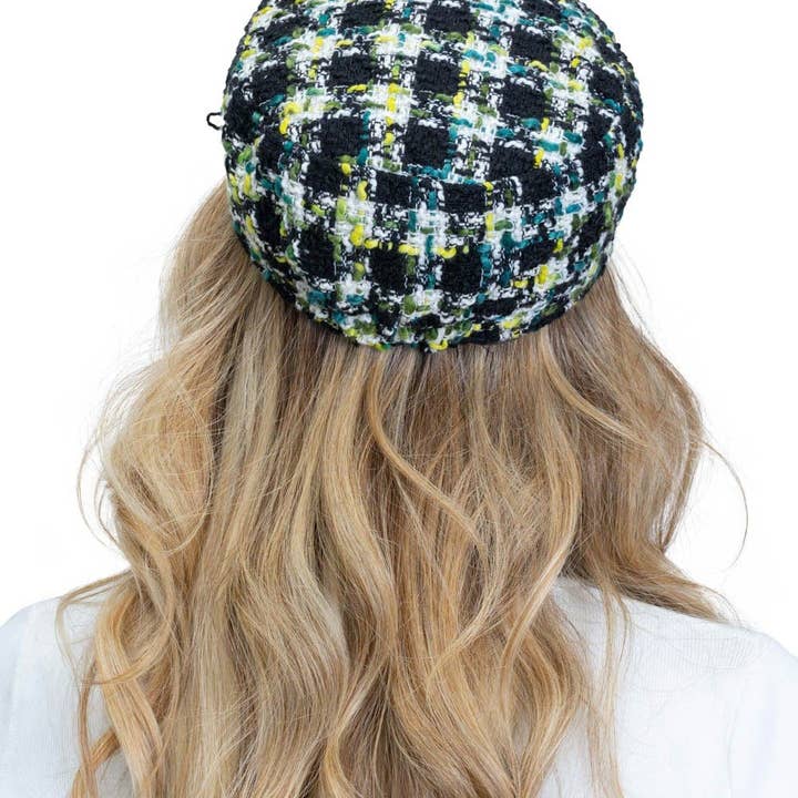 Green Magid Tweed Plaid Bouclé Cadet Cap for wholesale on Faire2