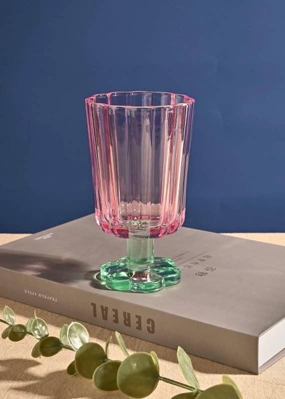 INSPECIAL HOME - Wholesale Wine Glass - MouthBlown Whimsical Petal Colored Wine Glasses - Case of 100