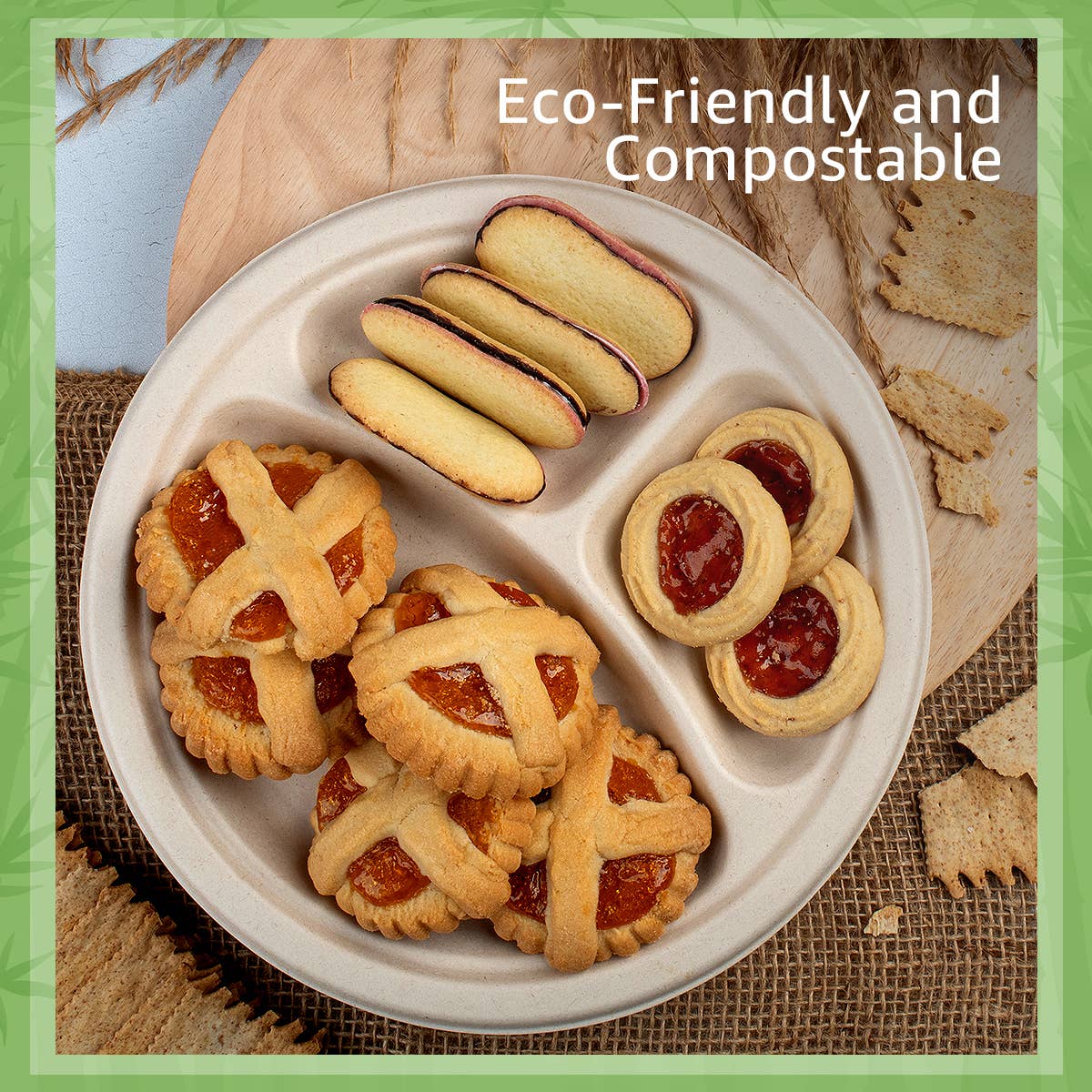 Ibambo - Wholesale Disposable Plate - Ibambo Bamboo Disposable Compartment Plates - 9" - 50 Pack5