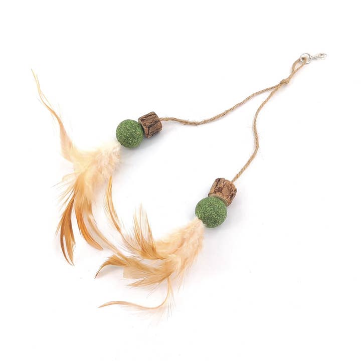 Cat Toy Tail with Silvervine Cubes, Catnip Balls & Feathers for wholesale by Paw Paw by Jeanne