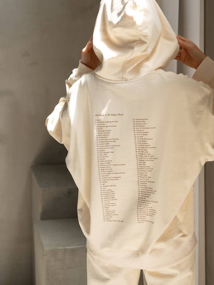 Care Tucker - Vente Sweat à capuche – femme - Chandail à capuchon Hendrix 100 Things Happy Ivory7