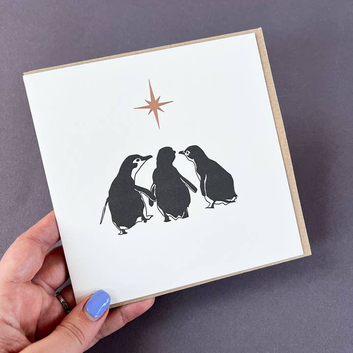 Penguin Ink - Wholesale Christmas Card - Three Wise Penguins Letterpress Card2