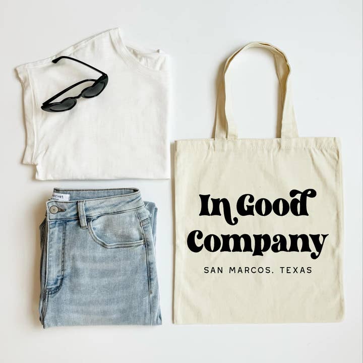 In Good Company Tote Custom City Canvas Gift Bag for wholesale by Mugsby