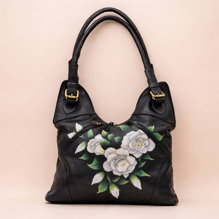 Genuine Leather Top Handle Bag Hand-Painted – Black for wholesale by Alta Quero