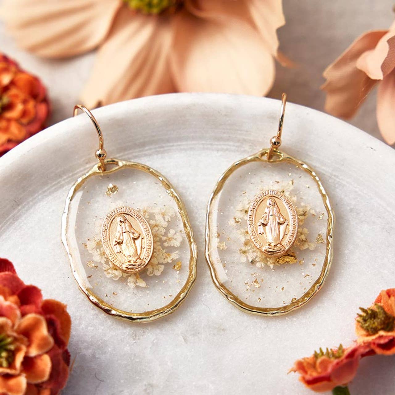 Wholesale Catholic Religious Gold Our Lady of Grace Medal Earrings