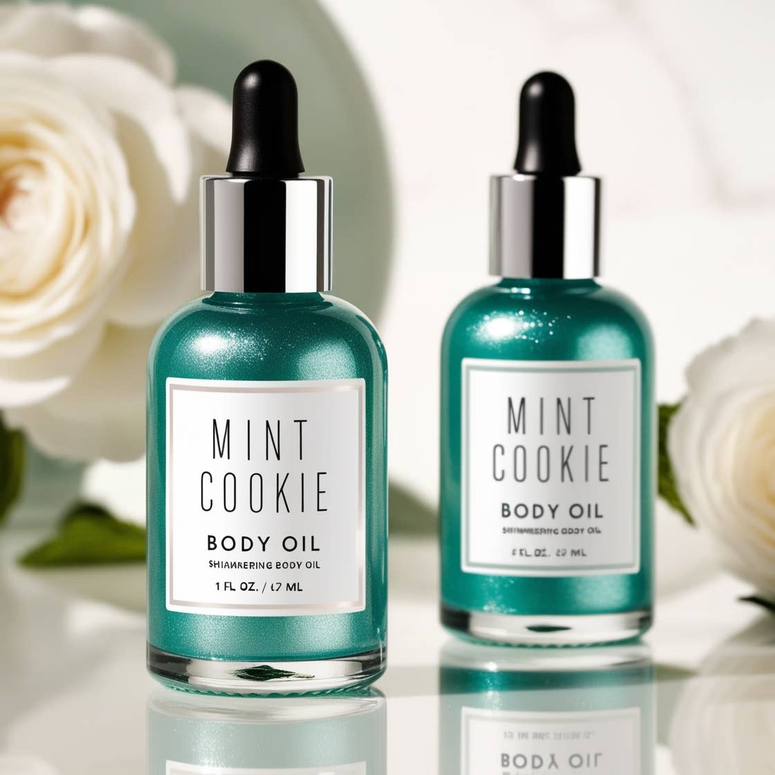 Beautique Goals - Vente Huile pour le bain/corps - Huile pour le corps scintillante à la menthe et au biscuit1