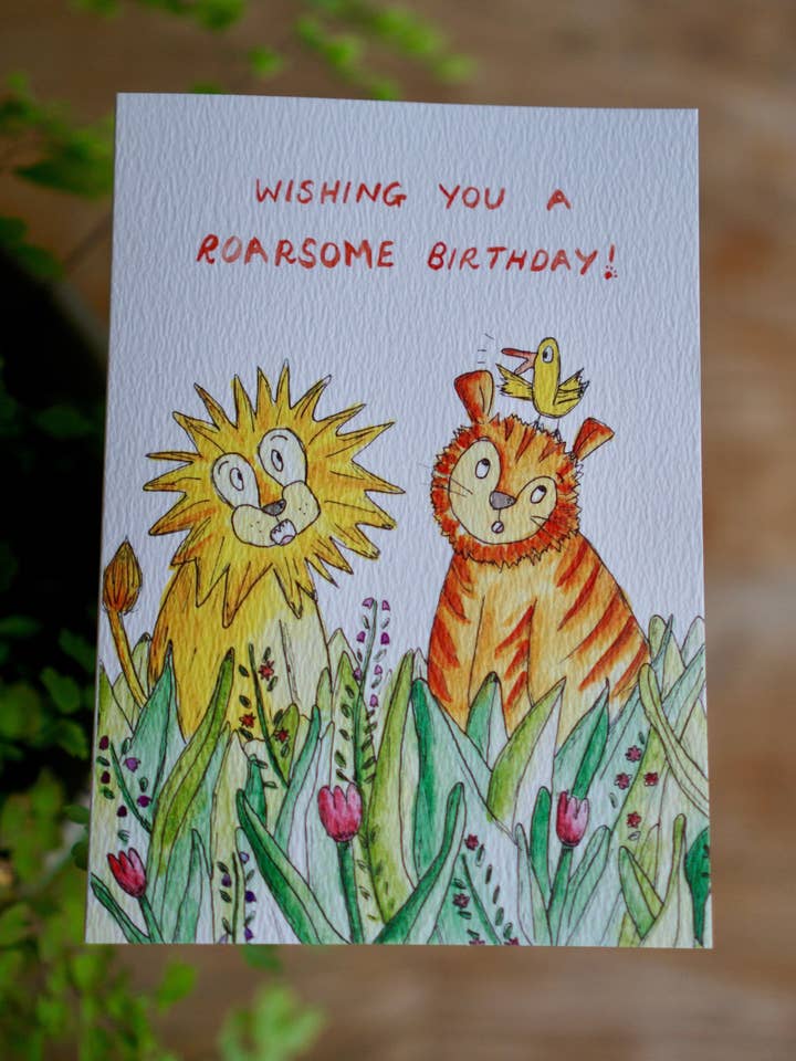 Lion and tiger roarsome birthday card for wholesale by Bowlt Studios
