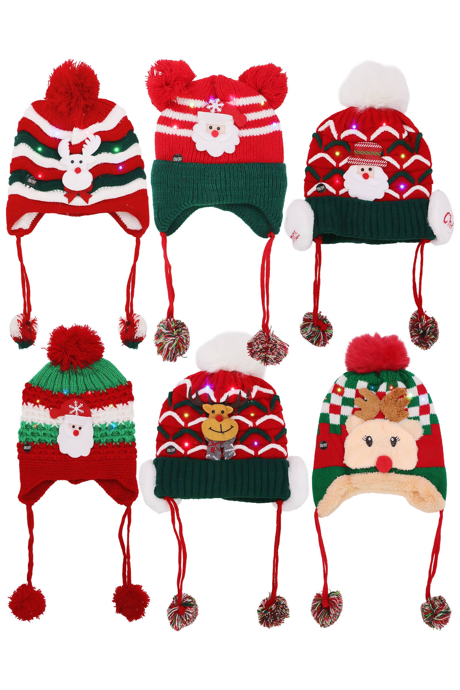 ASSORTED Kids Christmas Led Ear Cover Chin Strap Beanie for wholesale on Faire11