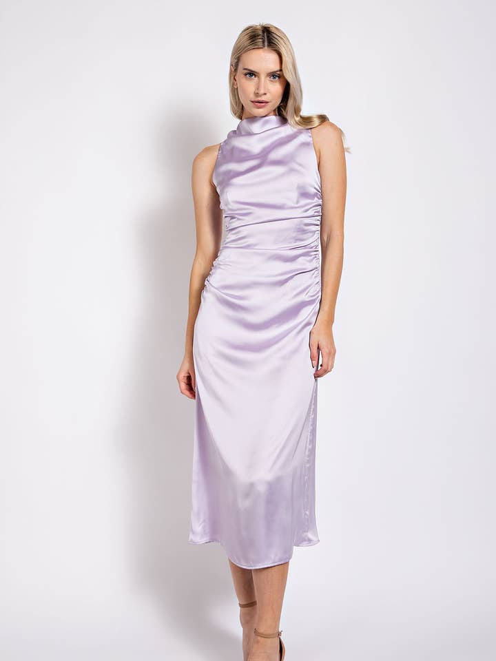 Td2975 Satin Criscoss Side Ruched Midi Dress for wholesale by Edit by Nine