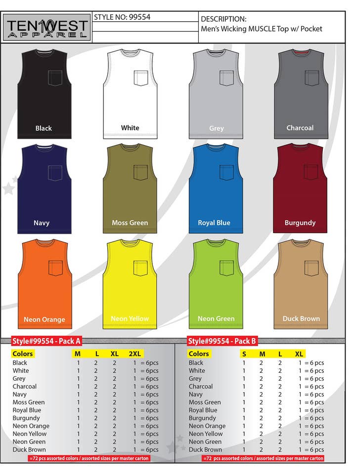 Stevige, vochtafvoerende top voor heren M-2X voor wholesale door Ten West Apparel