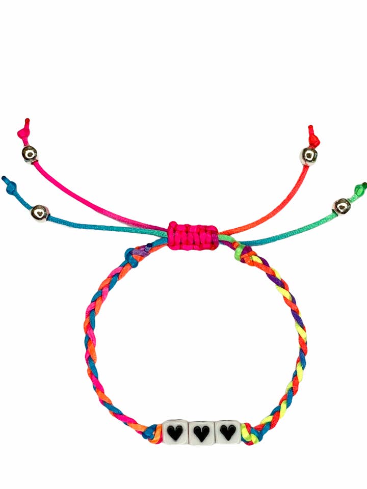 3 Herzen (helles Neon) verstellbares geflochtenes Armband für den Großhandel von Bead Me Silly