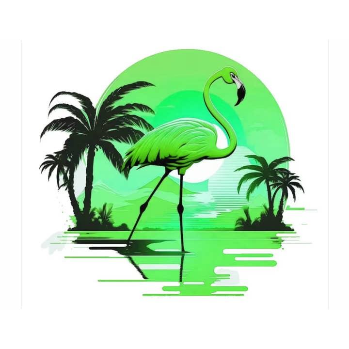 Adult Custom T Shirt UPF 50+ Flamingo Sunset Green for wholesale by Paradise Tees LLC