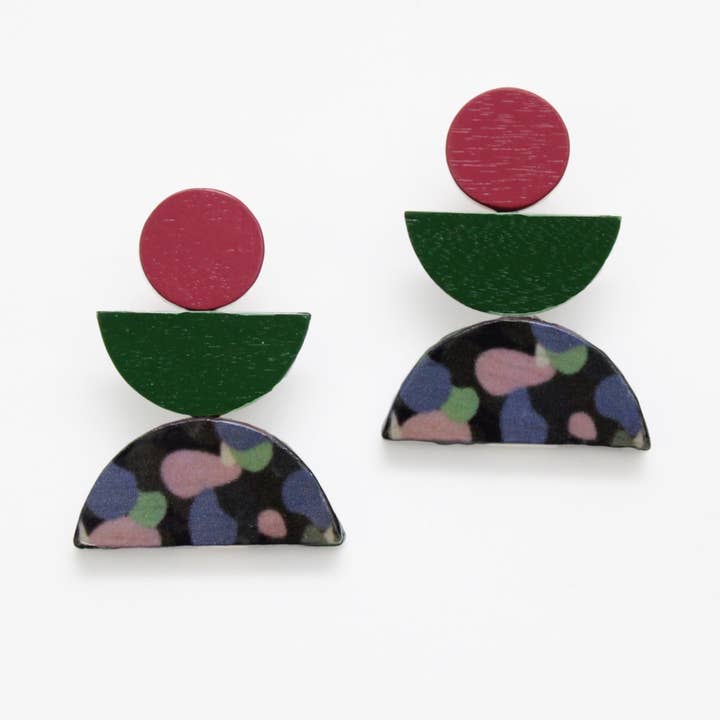 Sylca Designs - Wholesale Dangle Earrings - Pink and Green Geometric Earrings