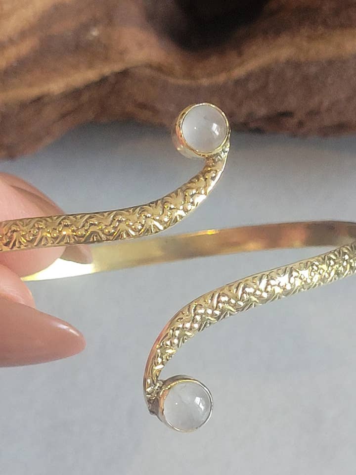 Golden Brass Double Stone Adjustable Cuff Bracelet for wholesale by Laboheme