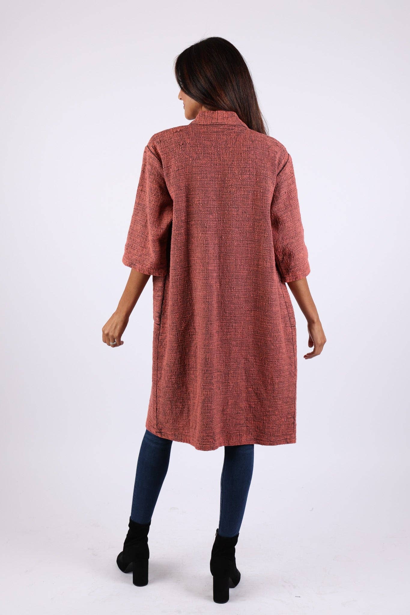 Sacred Threads - Venta al por mayor Cárdigan - Mujer - Cárdigan Largo de Algodón Coral: Mangas 3/4 con Bolsillos5