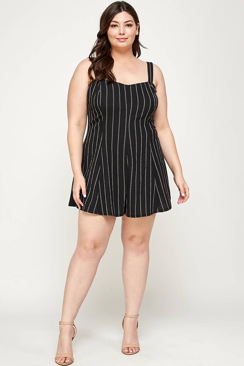 Black White Plus Size Striped Fit and Flare Romper - WG17797-RP for wholesale on Faire2