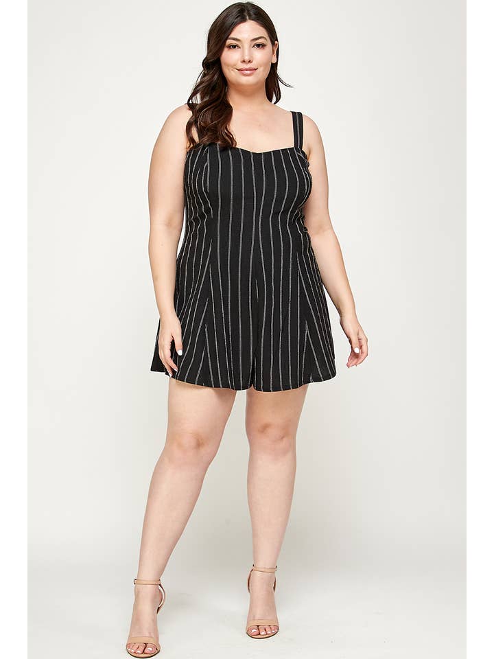 Black White Plus Size Striped Fit and Flare Romper - WG17797-RP for wholesale on Faire2