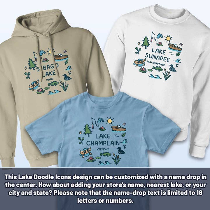 RetroPlanet - Wholesale T-Shirt (Graphic) - Unisex - Your Lake Doodles Name Drop, T-shirt, Sweatshirt, Hoodie