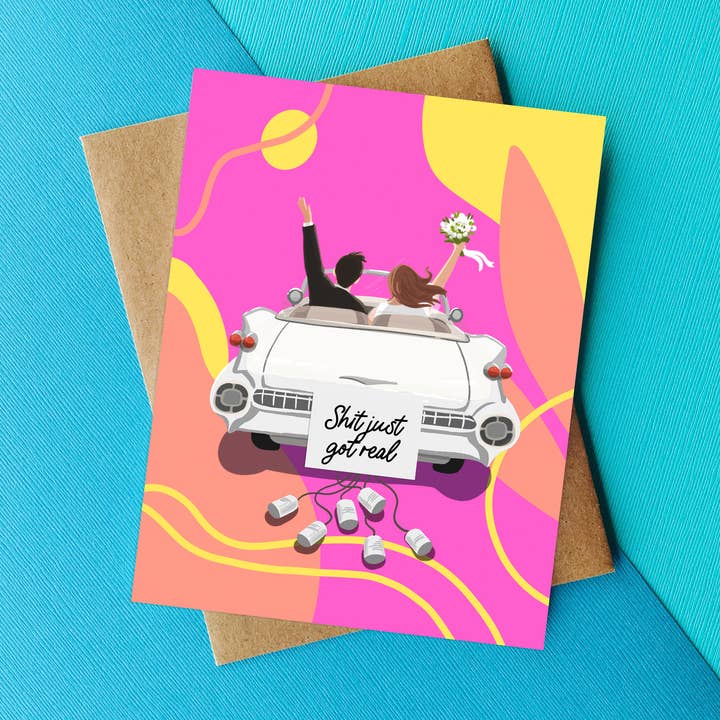 Shit fick riktigt roligt bröllopskort- Sweary Wedding Day Card för wholesale av Top Hat and Monocle