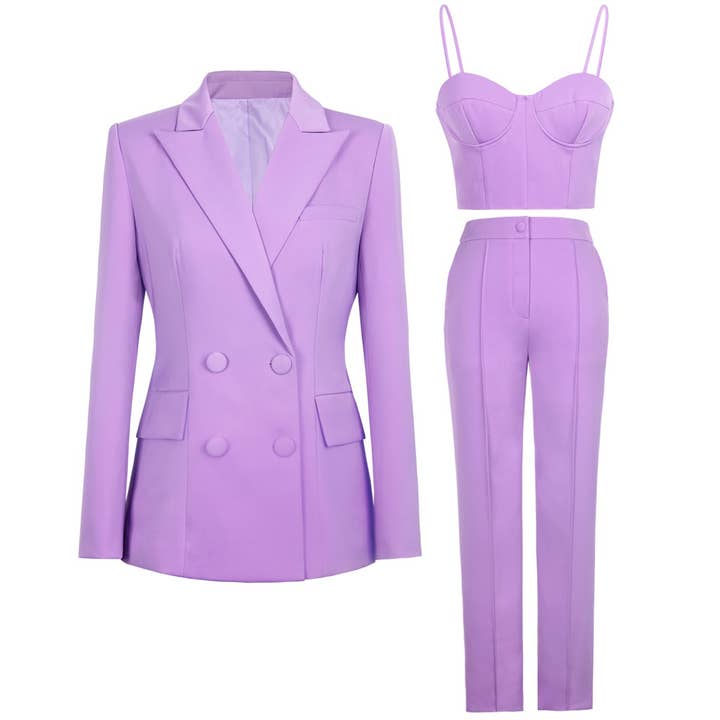 SET062(2) Chic kostuumset: blazer, bustier top, broek voor wholesale door Productseeker