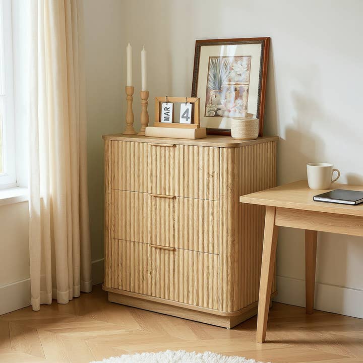 Chêne Table de nuit en bois Roros 3 tiroirs en vente sur Faire4