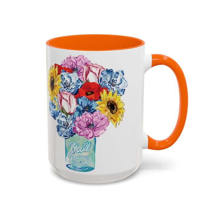 Blue Cava - Wholesale Coffee Mug - Spring Floral Mason Jar Two Tone Ceramic Mug - 11 oz & 15 oz35