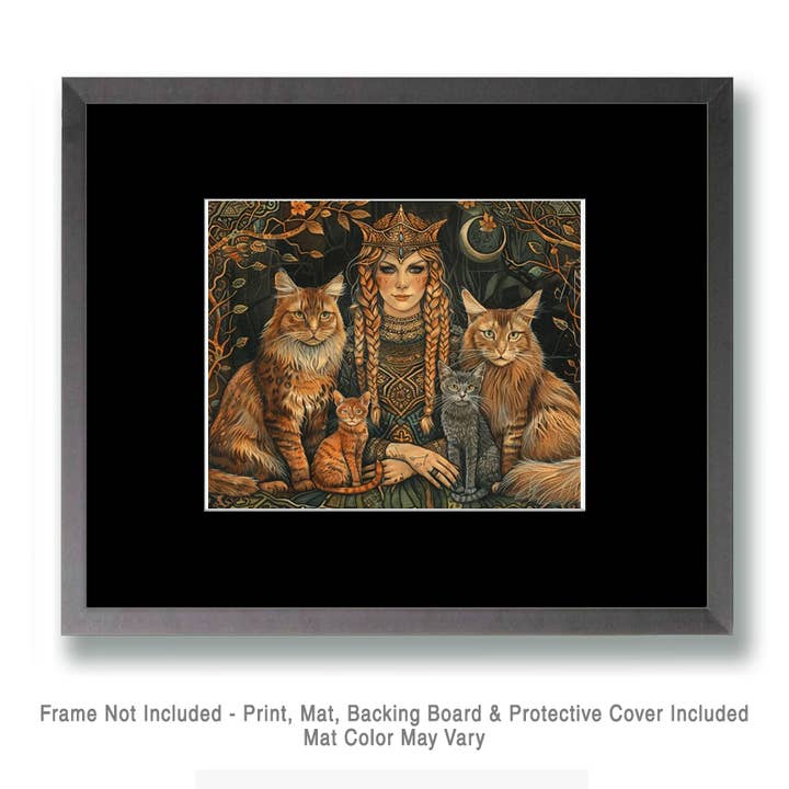 Mowbi - Wholesale Art Print - Freya the Norse Goddess with Her Cats 8"x10" Art Print1