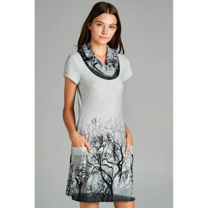 LA Soul - Wholesale Jurk - Dames - Wintertuniekjurk met boomtakjesprint en colkraag