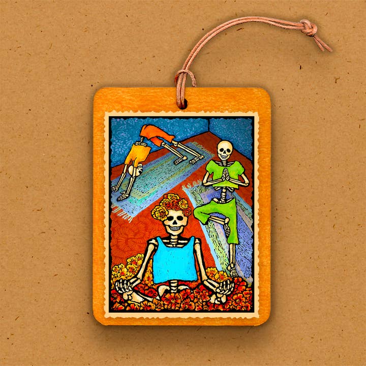 Handmade Wooden Ornament - Day of the Dead - Yoga for wholesale by The Kaleidoscope Designs