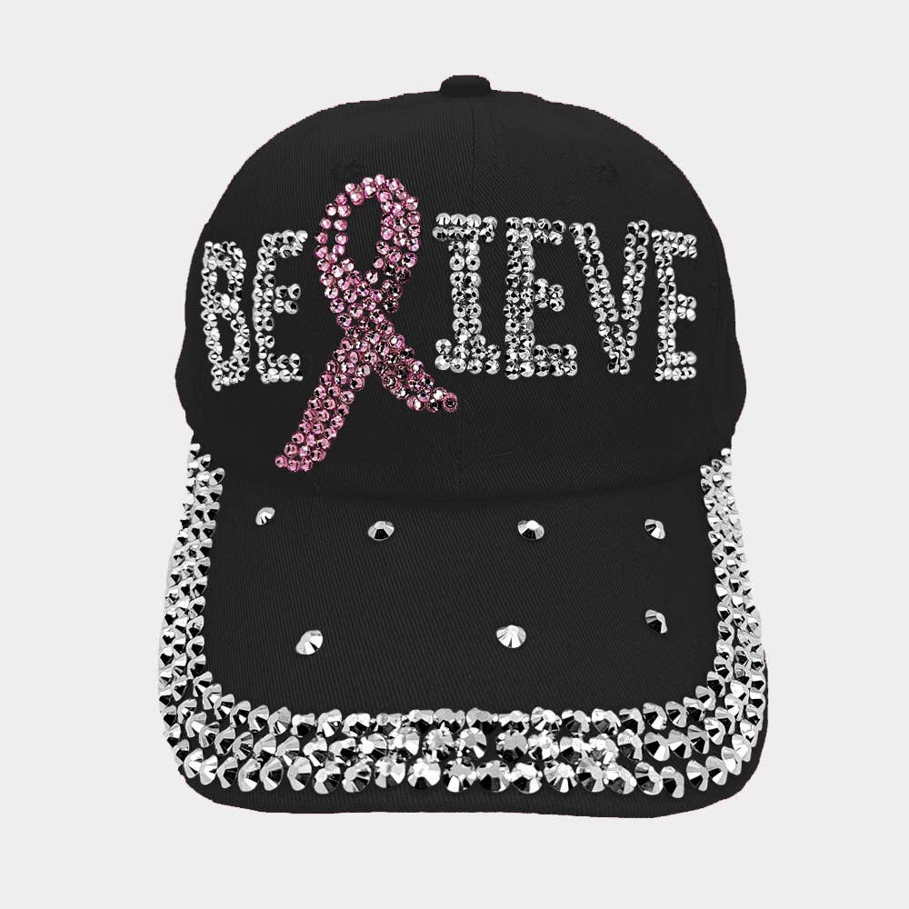 Sensibling Corp. - Vendita all'ingrosso Cappellino da baseball - Donna - Cappellino da baseball con messaggio "Believe" e nastro rosa Bling1