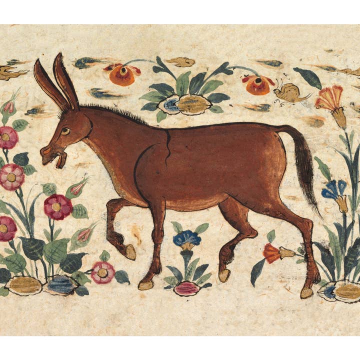 Peinture d'âne vintage | Art populaire persan | Illustration manuscrite du Moyen-Orient | Beaux-arts animaliers | Âne antique pour la vente par Rock Paper Scissors Wall Art