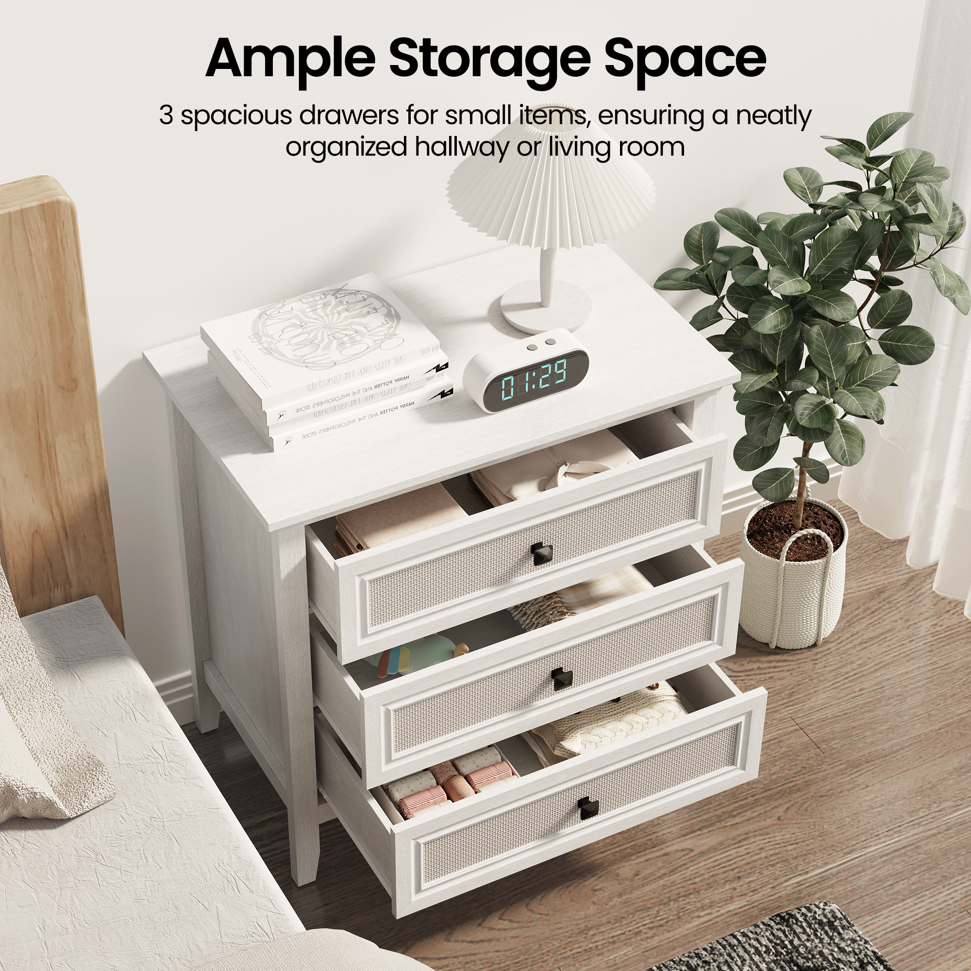 Heynemo - Wholesale Cabinet - 3 Drawer Dresser, Cane Nightstand with Rattan Drawers8