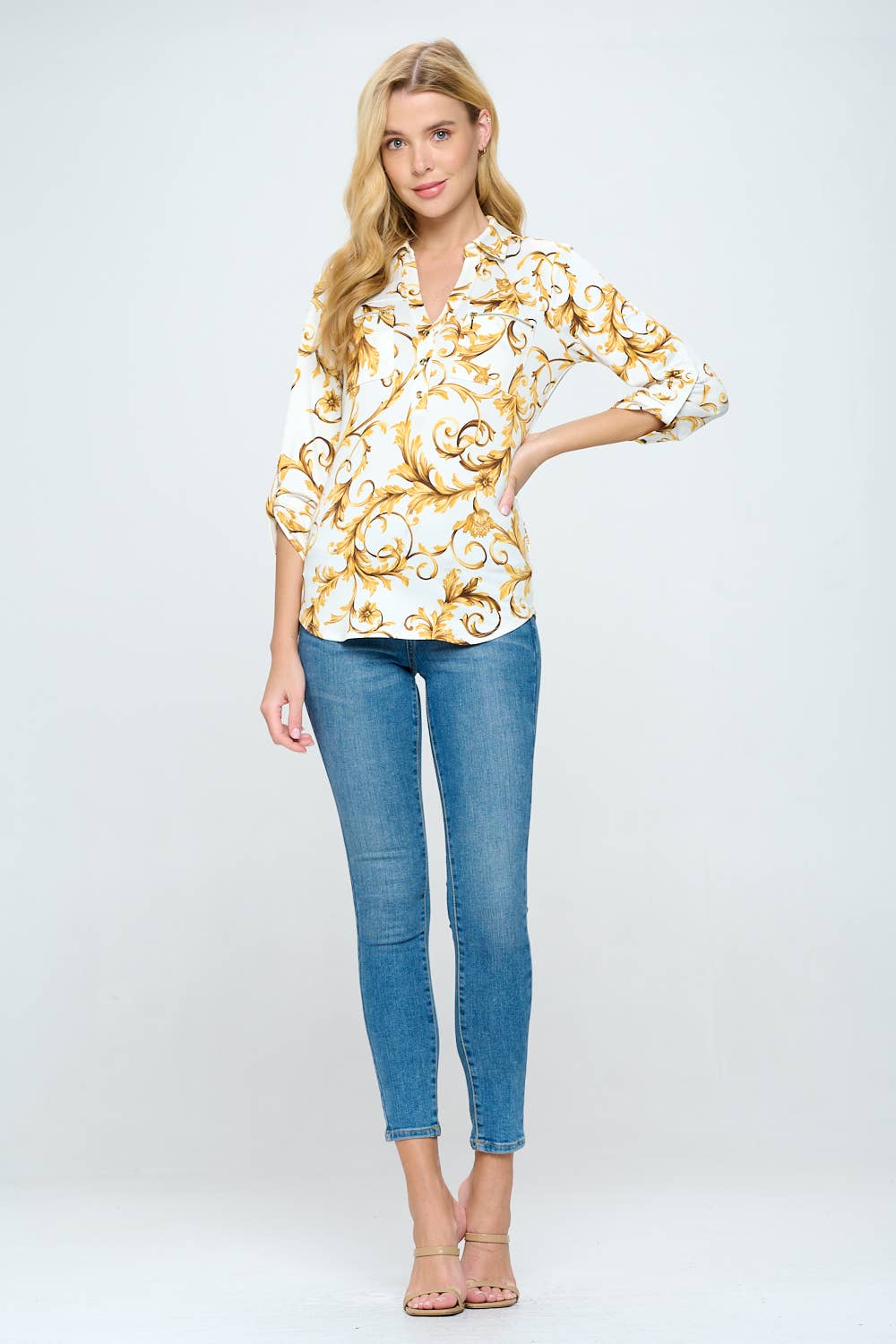 DNA Couture - Wholesale Blouse - Women's - Printed Knit Blouse with Zipper Detail4